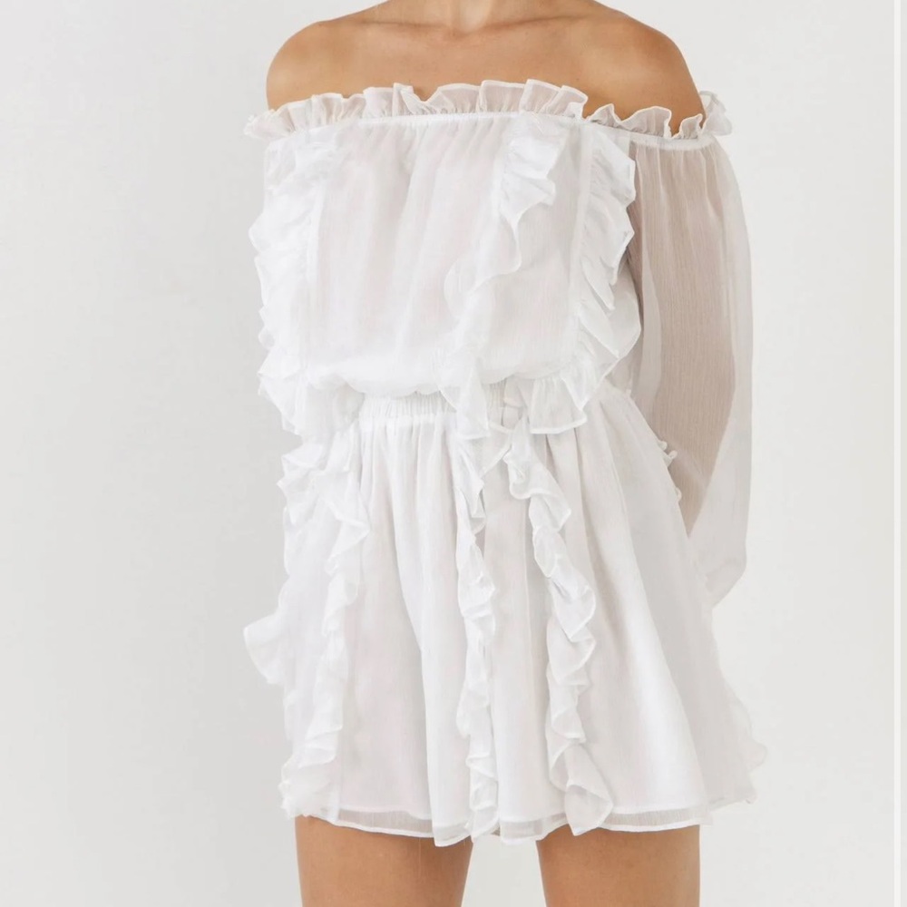 Ivory Off the Shoulder Ruffled Mini